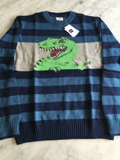 NWT Gap Kids Boys Intarsia Blue Striped Dinosaur Crewneck Sweater XL 12 49.95