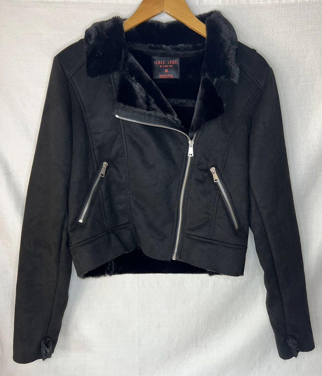 Black Label by C'est Toi Faux Suede u0026 Fur Cropped Black Jacket Size Medium  | eBay