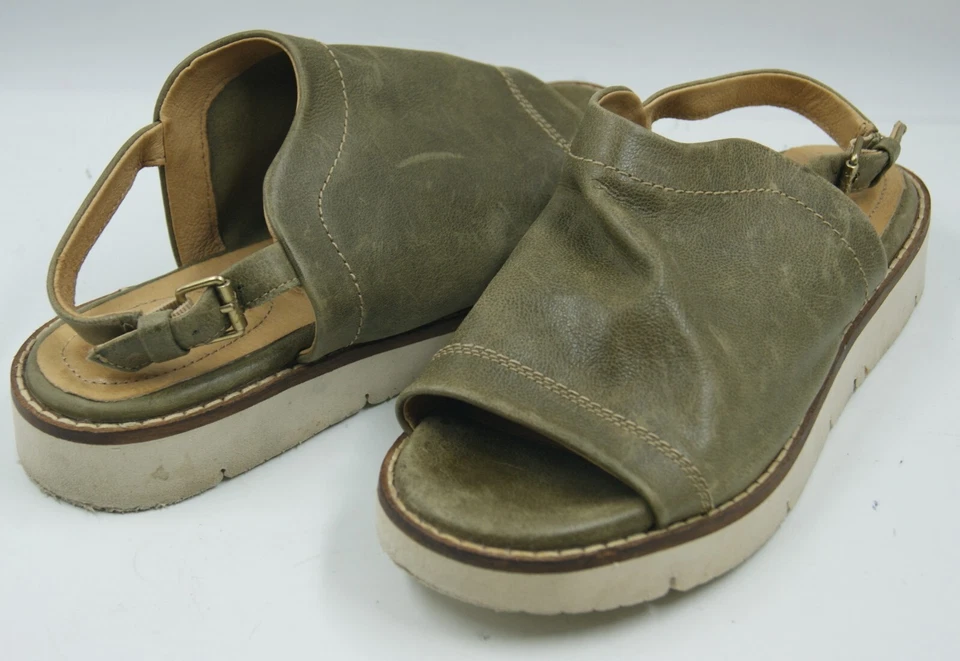 Bussola Women's Shoes Sz 39/8.5 Olive Green Leather Buckle Slingback Sandals - Image 3 of 4