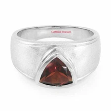Natural Garnet  Gemstone with 925 Sterling Silver  Ring For Men's #4560