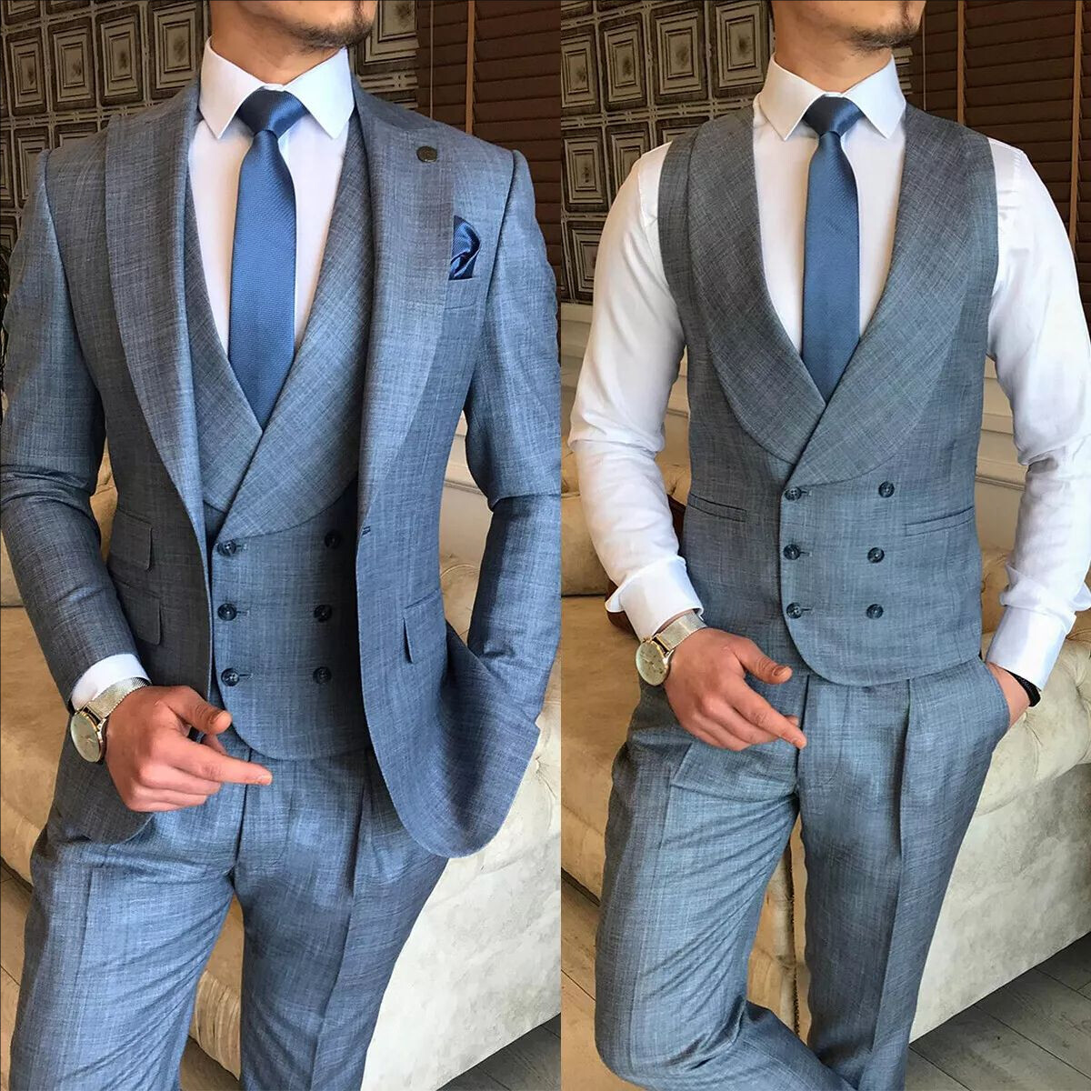 MOGU Mens Slim Fit Suit 2 Piece Tuxedo For Prom Business Wedding Dance (Suit Jacket + Pants