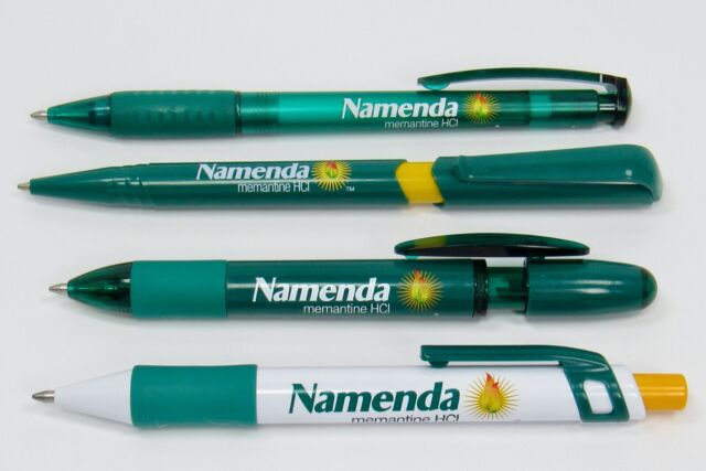 Rare Lot 4 Namenda Drug Rep Pharmaceutical Pens 2 Stubby Inoxcrom Made in Spain