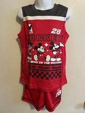 NWT Boys Disney 2PC shorts tank set Mickey Mouse Gray Black Red White 7