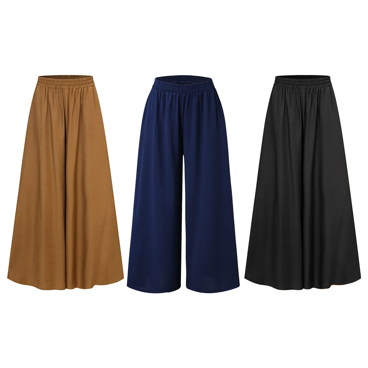 Womens High Waist Wide Leg Long Palazzo Pants Trousers Lounge Pants Plus  Size