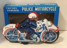 Japan Tin Lithographed Friction Police Motorcycle in Original Packaging