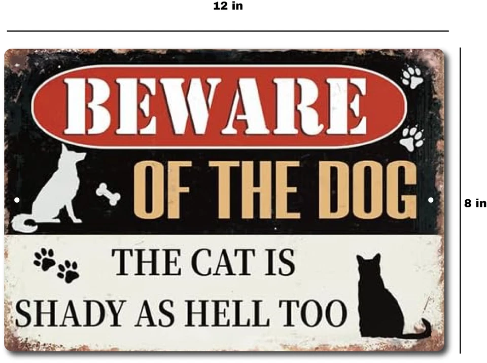 *BEWARE OF DOG SHADY CAT SIGN* 8"X12" METAL USA MADE NO TRESPASSING FUNNY SIGN - Image 2 of 4