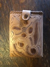 NOS Vintage Hand Tooled Tan Leather Floral Wallet Rodeo Style Clifton