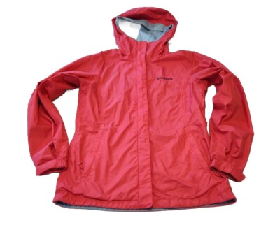Columbia Women's Small Coral Pink Red Switchback Rain Jacket Full Zip Hood  Nylon