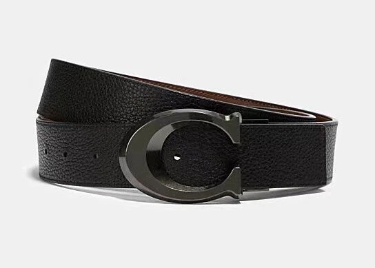 Cintura reversibile nuova con etichette Coach con firma scolpita tagliata su misura 38 mm