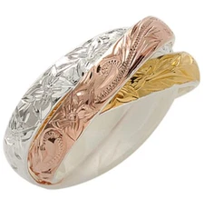 925 Silver hawaiian tri -color scroll three ring maile leaf 4mm