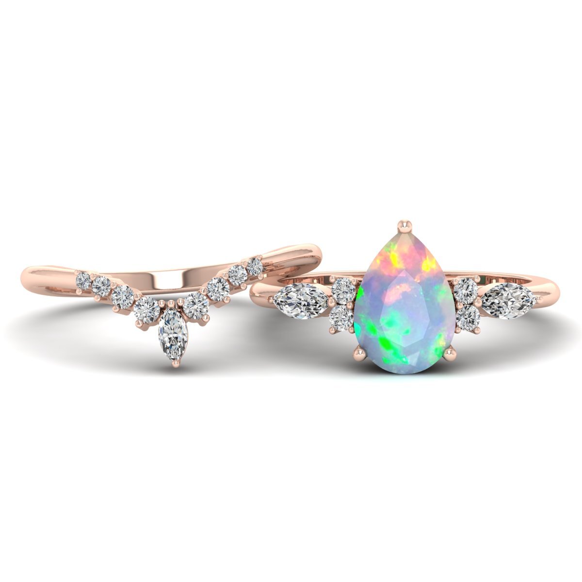 Opal Engagement Ring Set Pear shaped Bridal Ring For Women 925 Sterling Silver-image