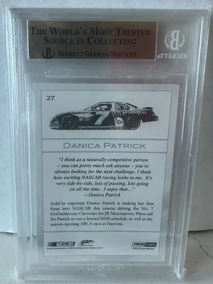 2010 Danica Patrick Press Pass Eclipse #27 Go Daddy NASCAR RC Purple /25 BGS 9.5 - Image 2 of 2