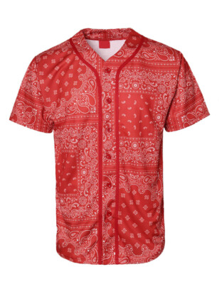 Men's Bandana Baseball Jersey Button Down Shirts Paisley Shirts S