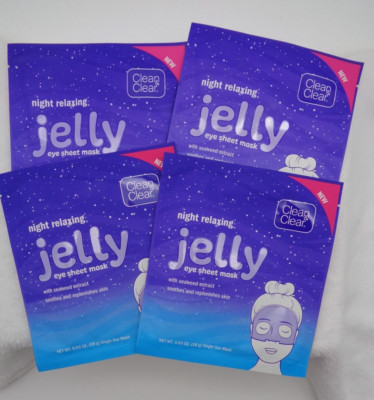 4 x Clean & Clear Night Relaxing Jelly Eye Sheet Mask 0.63 oz each