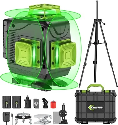 CHISHIB 16 Lines Green Laser Level Kit -4x360° 4D Self-Leveling Cross Line Laser