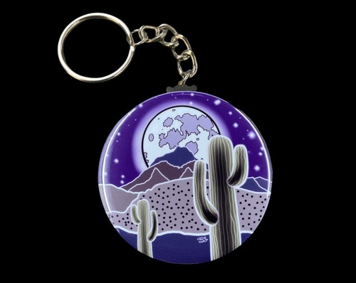 Psychedelic Southwest Desert Keychain Handmade Cactus Moon Key Ring Accessories - Picture 5 of 12