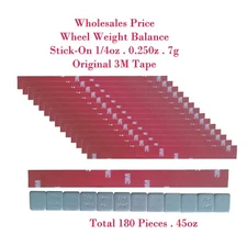 180 Pcs Stick on Self Adhesive Wheel Weights 1/4 0.25 OZ TOTAL 45 OZ RED 3M TAPE