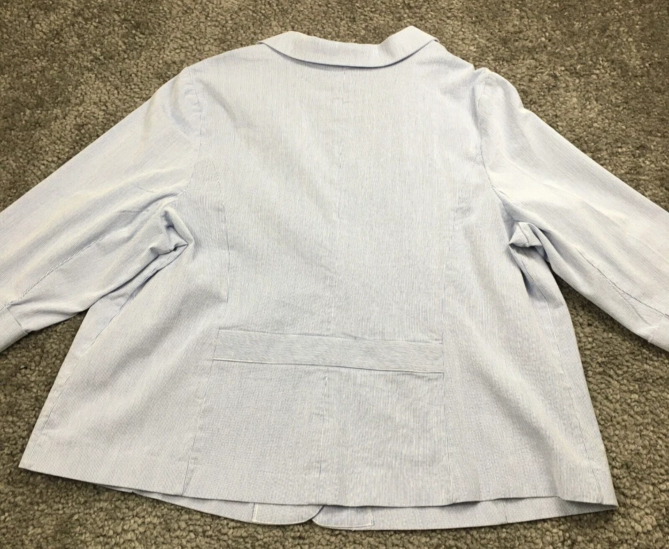 Blazer Avenue para mujer talla 26 azul blanco a rayas pecho único elástico manga 3/4 Foto 4 de 4