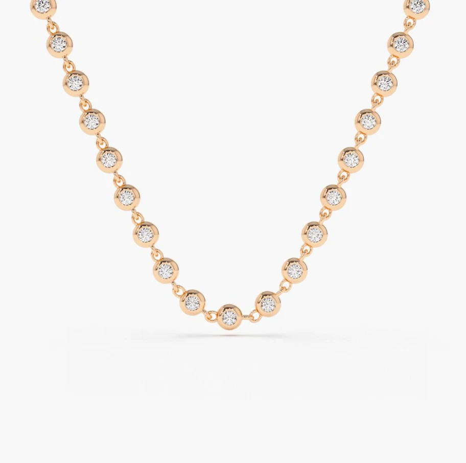 Goldkette 585 14K Rosegold Halskette Tennis mit 82 Brillanten Diamanten VS - Bild 2 von 4