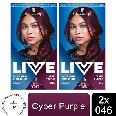 2x Schwarzkopf Live Intense Permanent Colour Hair Dye & Serum, 046 Cyber Purple