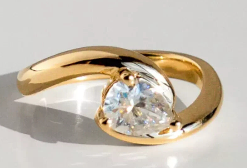2.00CT Pear Cut Lab Grown Diamond Solitaire EF/VVS Wedding Ring 14k Yellow Gold