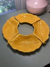 Vintage Hoenig Of California Pottery Leaves Yellow MCM