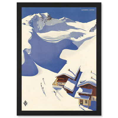 Travel Winter Sport Snow Ski Chalet Alps Austria Blue White Framed A3 Art Print