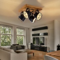 Deckenlampe Deckenleuchte Wohnzimmerleuchte 4 Flammig Schwenkbar Holz Schwarz