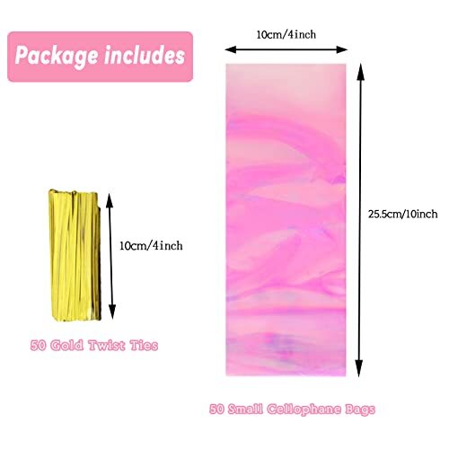 50pcs Iridescent Holographic Cellophane Bags,4x10inches Candy Treat S Rectangle - Picture 3 of 8
