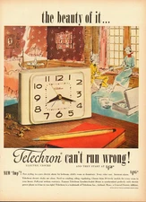 1951 Vintage ad for Telechron Electric Clocks~Art/Retro Bedroom Scene (102113)