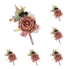 6pcs Rouge Boutonnieres for Men Groom Groomsmen Bride