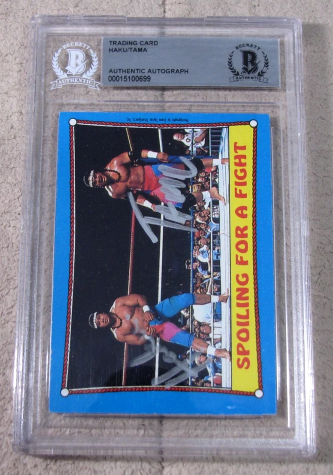 WWE Haku & Tama Signed Beckett Authenticated Autograph 1987 Topps The Islanders - Image 2 of 3