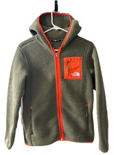 The North Face Fleece Full Zip Jacket With Hood Green and Orange Youth Large
