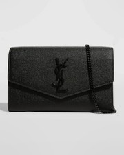 Saint Laurent YSL Monogram Wallet on Chain in Grained Leather - Nero Black