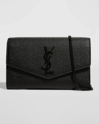 Saint Laurent YSL Monogram Wallet on Chain in Grained Leather - Nero (Black)