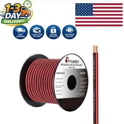16 Gauge 100FT Red/Black Hookup Wire - Ideal for LED Strips & Low Voltage Use