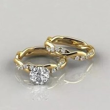 2Ct Round Cut Lab Created Diamond Wedding Bridal Set Ring 14K Yellow Gold Plated