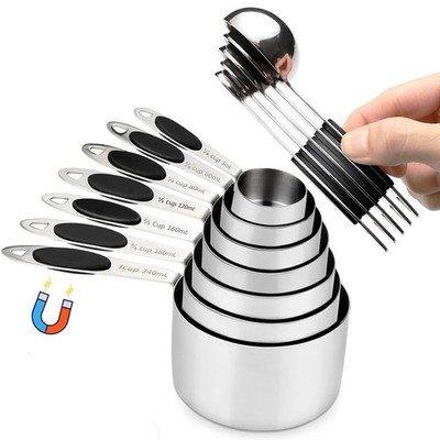 Magnetic Measuring Cups and Spoons Set, 12 Piece Stainless Steel Measuring Cu...