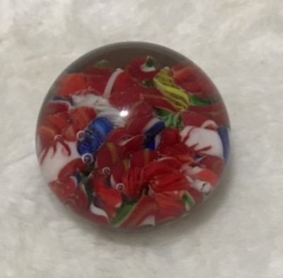 VINTAGE Multicolored ART GLASS PAPERWEIGHT Round Heavy 2 