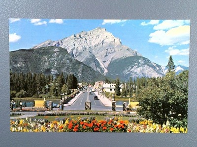 Vintage Banff Main Street Cascade Mountain Canadian Rockies Postcard
