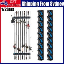 1/2Sets Vertical Fishing Rod Holder Wall Mounted Organizer Rack Garage 9 Rods