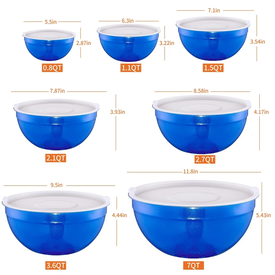 Синие миски для смешивания с герметичными крышками, миска из нержавеющей стали, салатницы 7 шт... - Изображение 2 из 4
