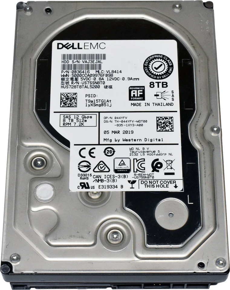 Dell EMC WD 8TB 512e 3.5" 7.2K 12G SAS SED HDD HUS728T8TAL5200 044YFV - Bild 3 von 4