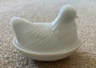 Vtg. Milk Glass Hen on Nest Glass Covered Candy Dish Trinket 4”