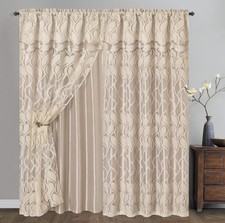 Juego De Cortinas Jacquard Con Cenefa Doble Y Respaldo De Tafetan Arena