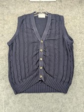 Lord Jeff Sweater Vest Mens XL Navy Blue Cable Knit Button Up Vintage Made USA