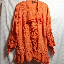 Y2K MILANO WOMAN Crinkle Ruffle Top Plus Sz 3X Textured Flow Sleeve Boho Fairy
