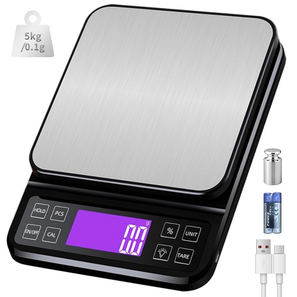 KüChenwaage Digital 5Kg 0,1G Mit %-Funktion FüR Backen Und Kochen-image