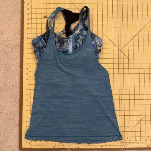 Lululemon Twist & Toil Tank Size:6 Heathered Teal Blue / Sun Dazed Multi Blue - Picture 8 of 10