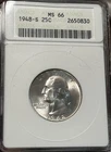 1948-S MS66 Anacs Soapbox Washington Quarter Old Holder